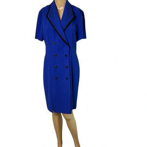 Vintage dress,Blue coat dress,midi,double breasted,embroidered, 80s, flattering